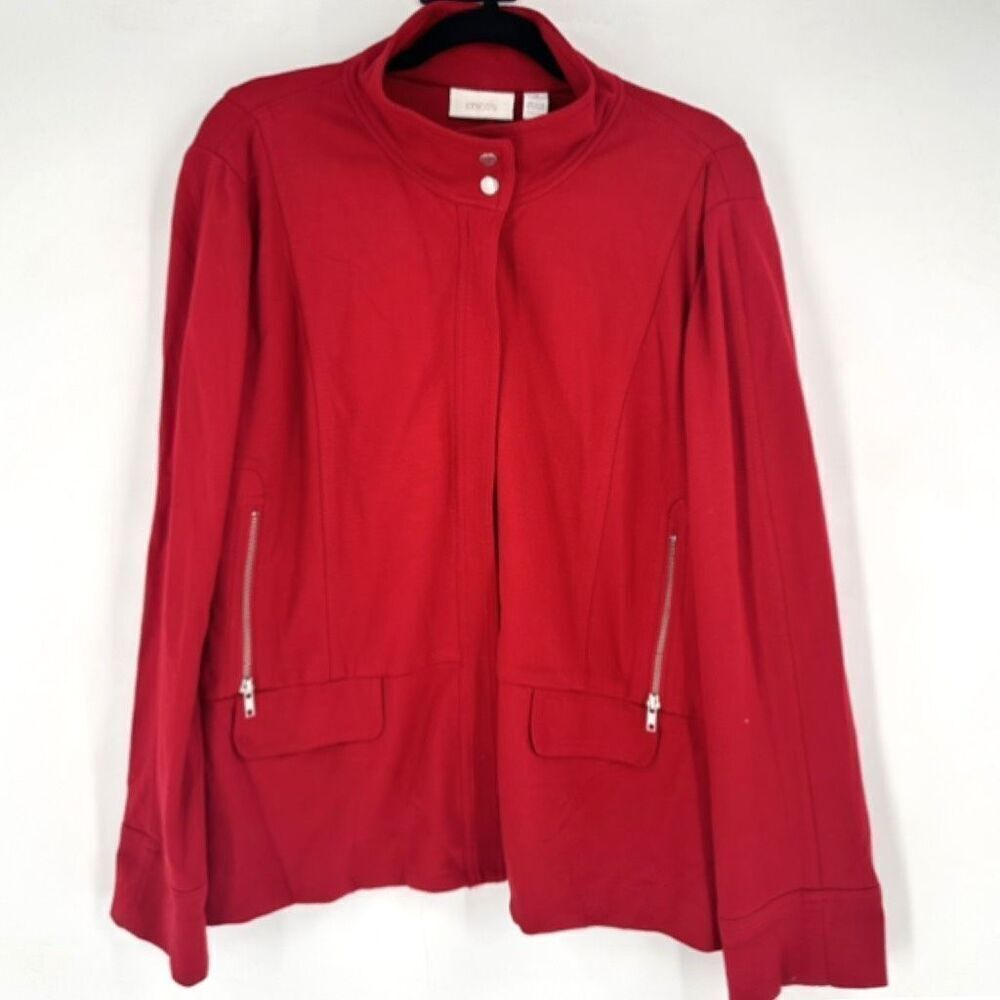 Chico's Women's Ponte‎ Knit Mock Neck Zip-Up Rayon Blend Jacket Red Size 3X